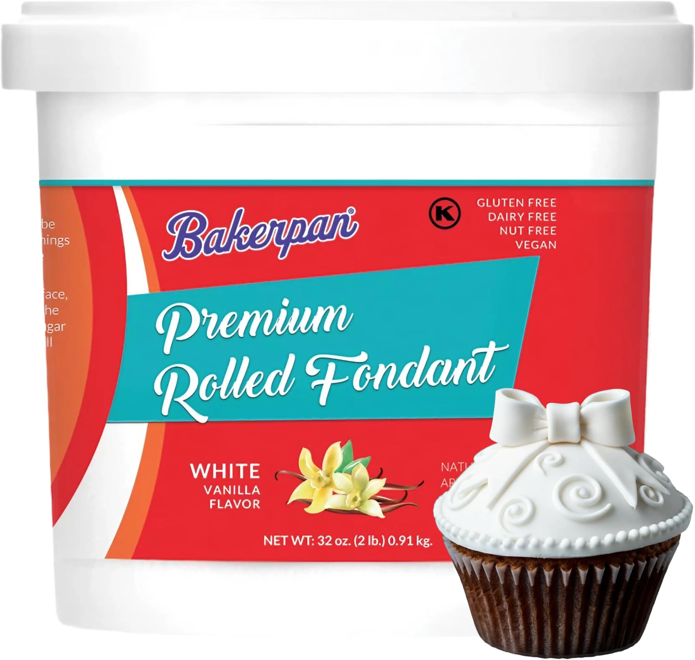 Bakerpan Premium Rolled White Fondant for Cake Decorating - 2 Pounds, Vanilla Flavor