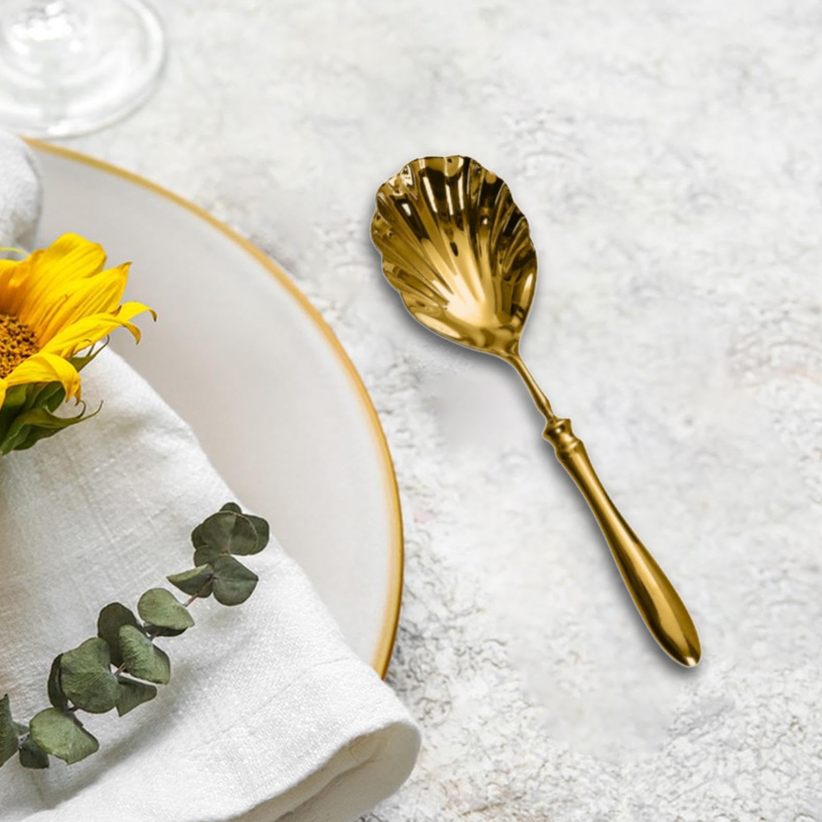 Serving Spoon Basting Spoon Shell Shape Multifunctional Tablespoon for Parties Home Restaurant Buffet Family Dinners Catering, Gold Large