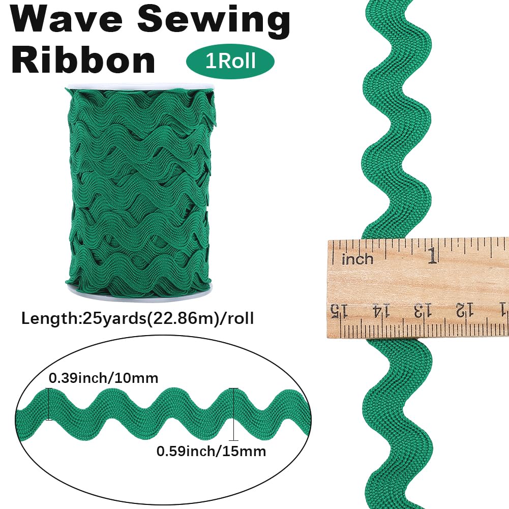 GORGECRAFT Rick Rack Trim 25 Yards 10mm Wide RIC Rac Ribbon Green Wave Bending Fringe Trim Zig Zag Lace Edging Braid Trimming Polyester Webbing Ribbons for DIY Sewing Crafts Gift Wrapping Bow Making - Image 2