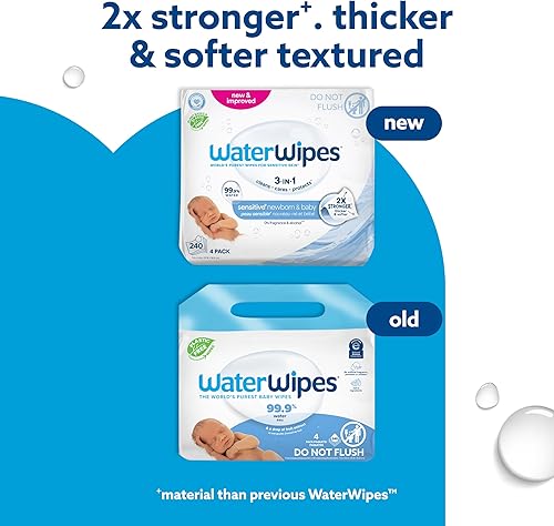 Miniatura 3 de WaterWipes Sensitive+ Newborn & Baby Wipes, 3-In-1 Cleans, Cares, Protects, 99.9% Water, Unscented & Hypoallergenic, 240 Count (4 Packs)