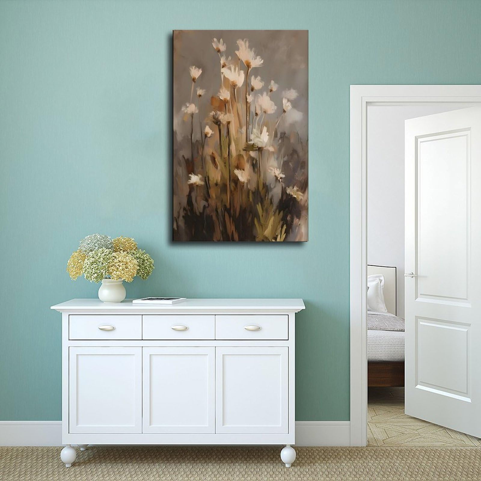 Wandkunst, Leinwandposter, Motiv: neutrale Wildblume, Schlafzimmer, Landschaft, Büro, Raumdekoration, Geschenk, 50 x 75 cm