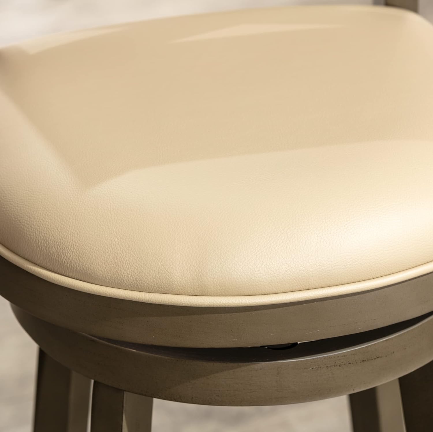DTY Indoor Living Meeker X Back Fabric Swivel Stool, 30” Bar Height, Weathered Grey Finish, French Gray Leather Seat