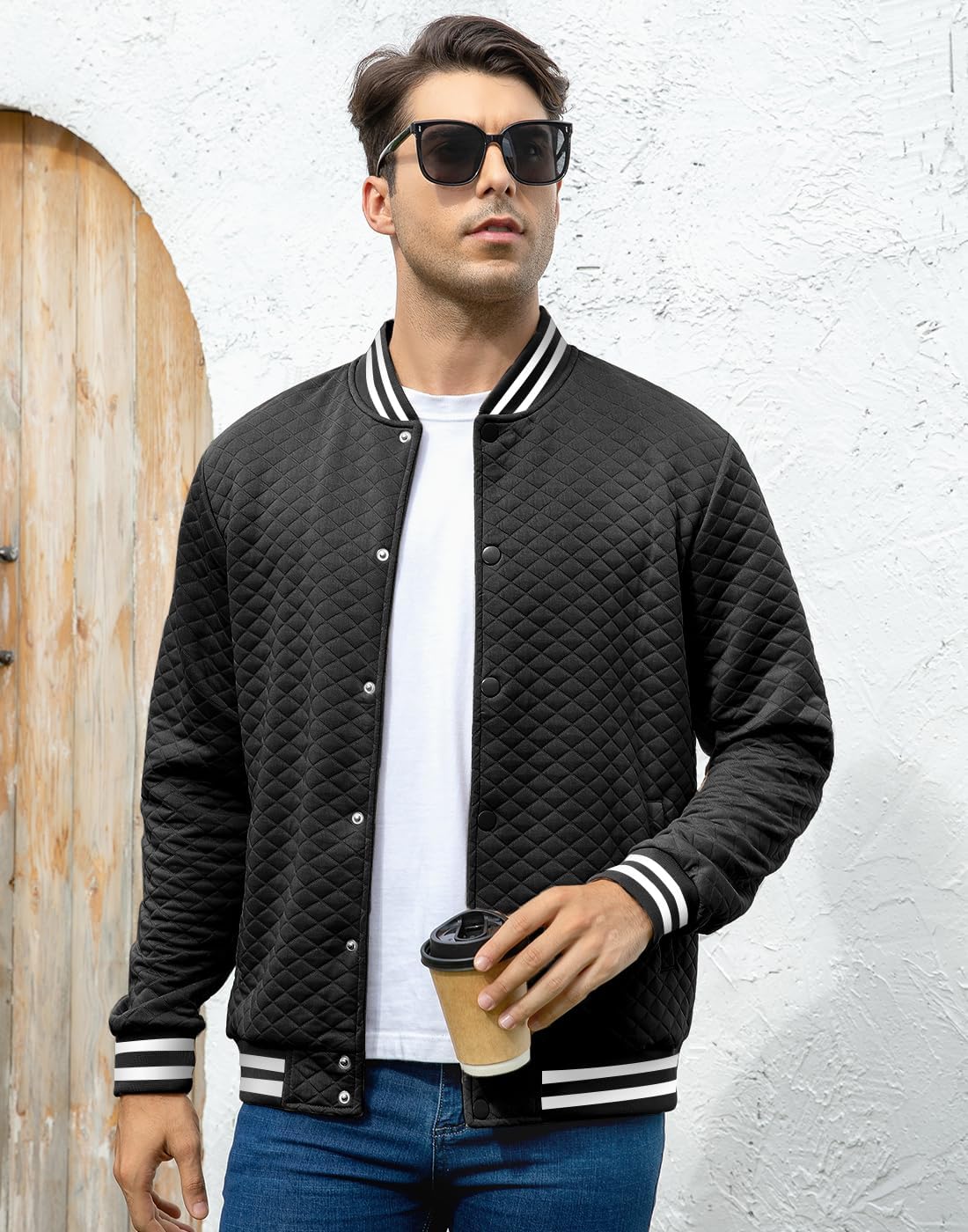Mens Varsity Jacket Lightweight Jacket Causal Waffle Letterman Bomber Jackets