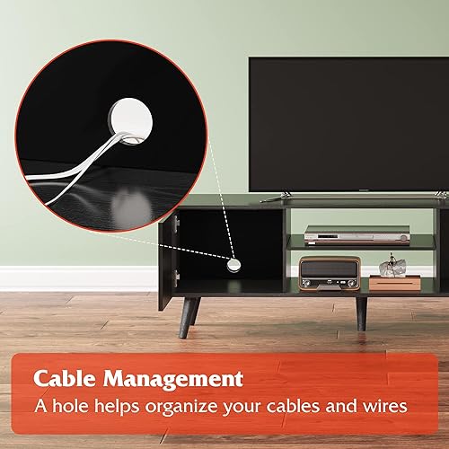Miniatura 15 de WLIVE Soporte de TV para TV de 55 y 60 pulgadas, moderno centro de entretenimiento con armarios de almacenamiento, mesa consola de TV de mediados de