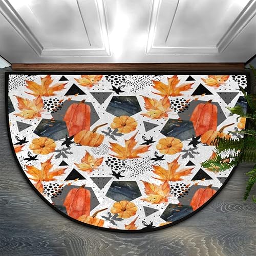 Miniatura 1 de Alfombra de baño con hojas de otoño, semiredonda, antideslizante, de medio círculo, absorbente, lavable, para interiores y exteriores, cocina,