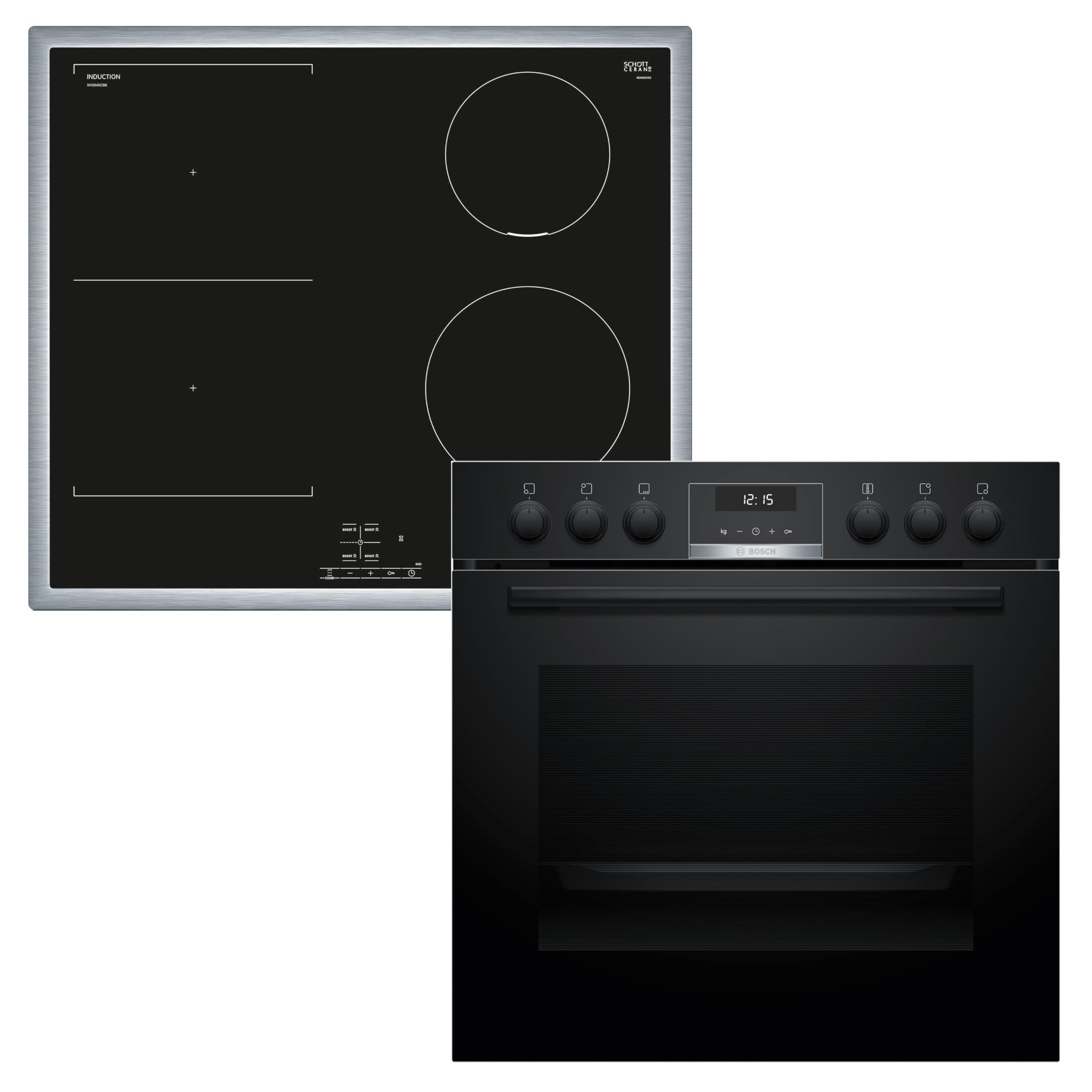 Bosch HND616LS63 Einbauherd-Set, Bestehend aus HEG517BB4 Herd, 60 x 60 cm, 3D Heißluft, Hydrolyse, LED Display, Pizzastufe & NVS645CB6E Induktionskochfeld, Combi Zone, Edelstahlrahmen