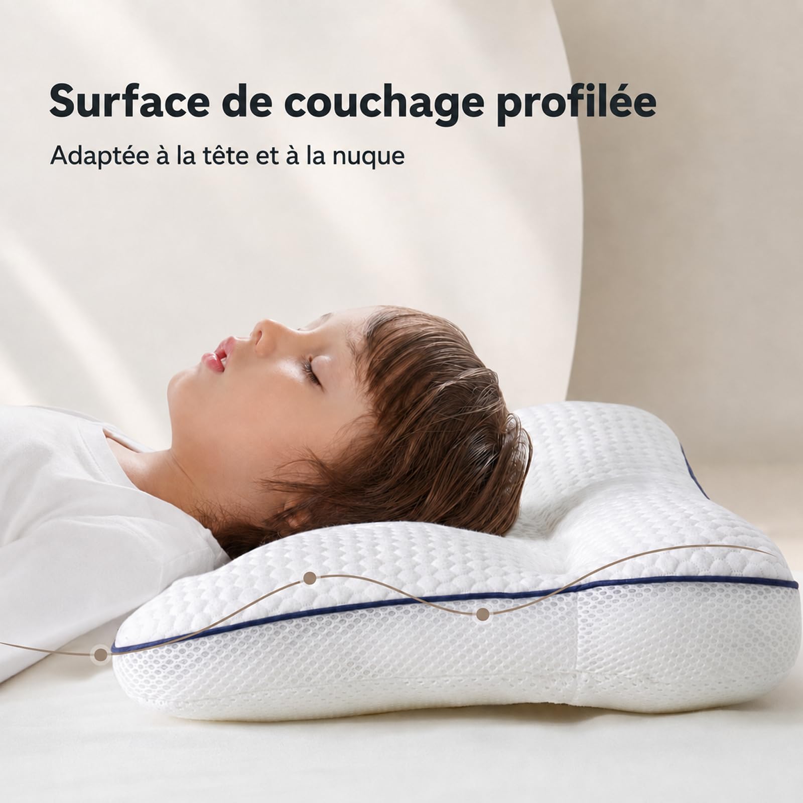 Oreiller Ergonomique Enfant, La Petite Nuit Oreiller, 2-4/4-6/6-9cm Oreiller, LéGer et Respirant, Support Ergonomique pour La TêTe Et La Nuque pour Un Sommeil RéParateur (4-6 cm de Hauteur)