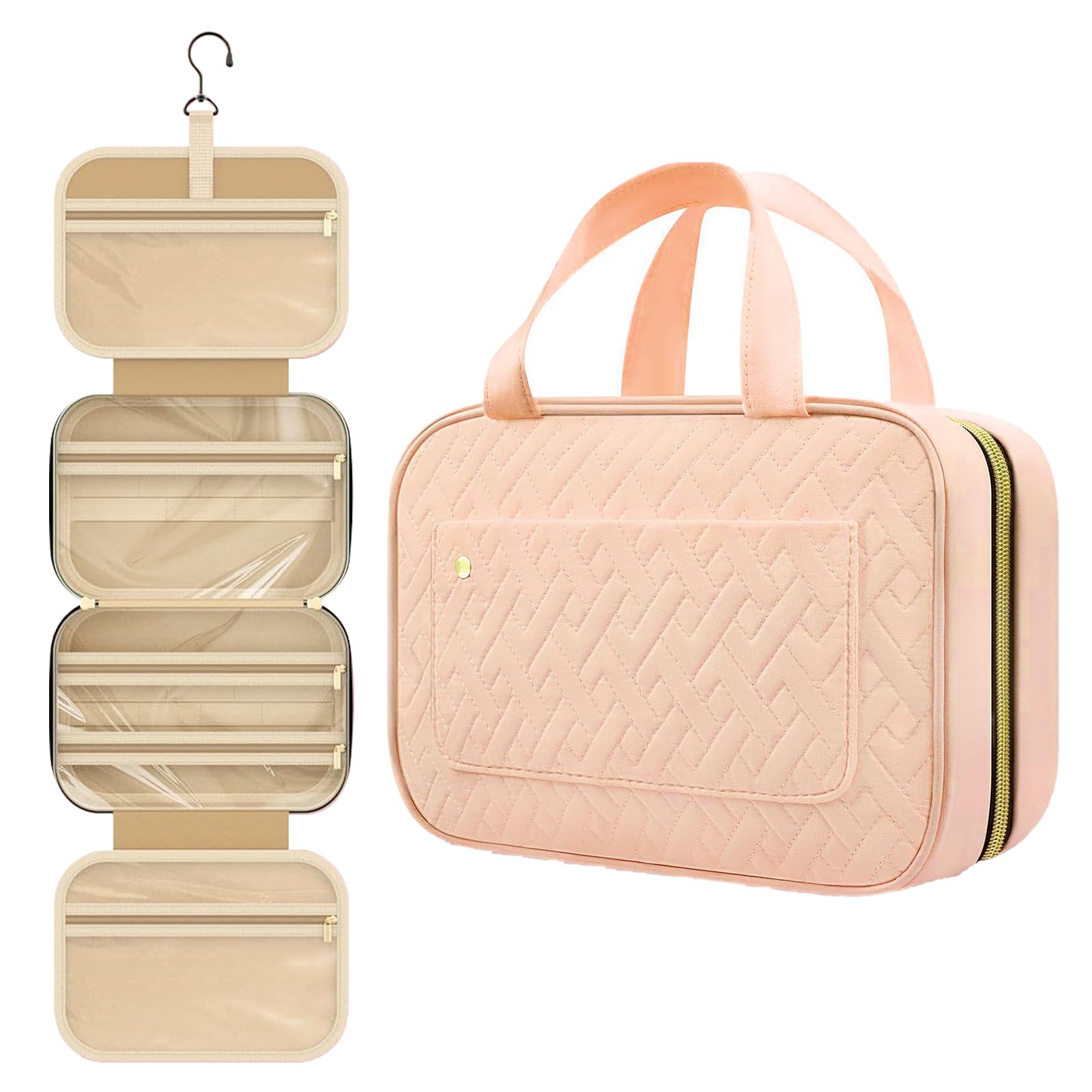 Shengxi Neceser Colgante, Portátil de Gran Capacidad Neceser Viaje Mujer, Bolsa de Aseo Grande Plegable Ligero con Gancho para Varios Compartimentos, 27.9×19.5×8.3CM
