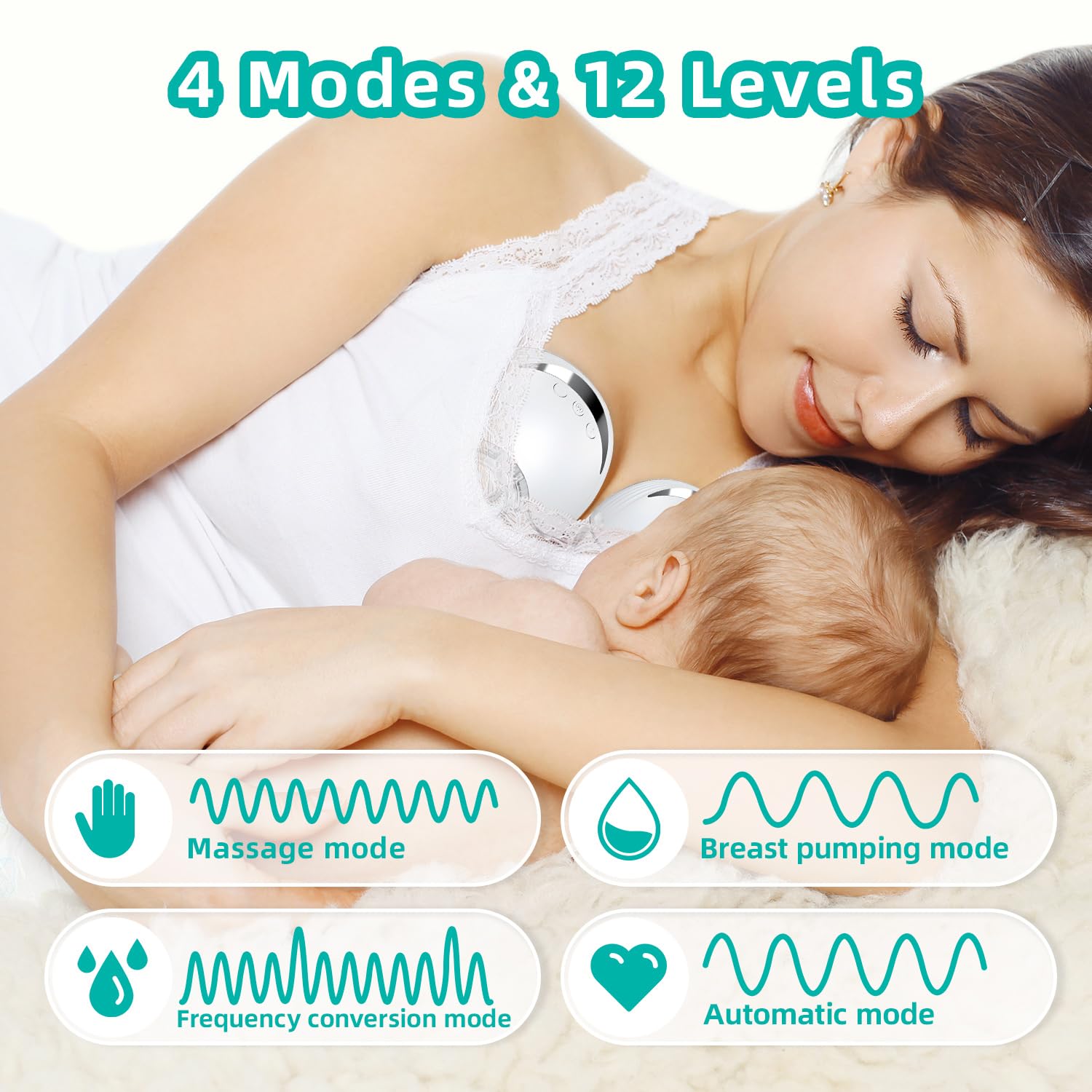 Hands Free Breast Pump Wearable MY-375 - Strong Suction, Low Noise, Wearable Breastfeeding Pump with 4 Mode &12 Levels, Portable Electric Breast Pump 24mm - 19/21/Insert/Flange, 2 Pack (White)