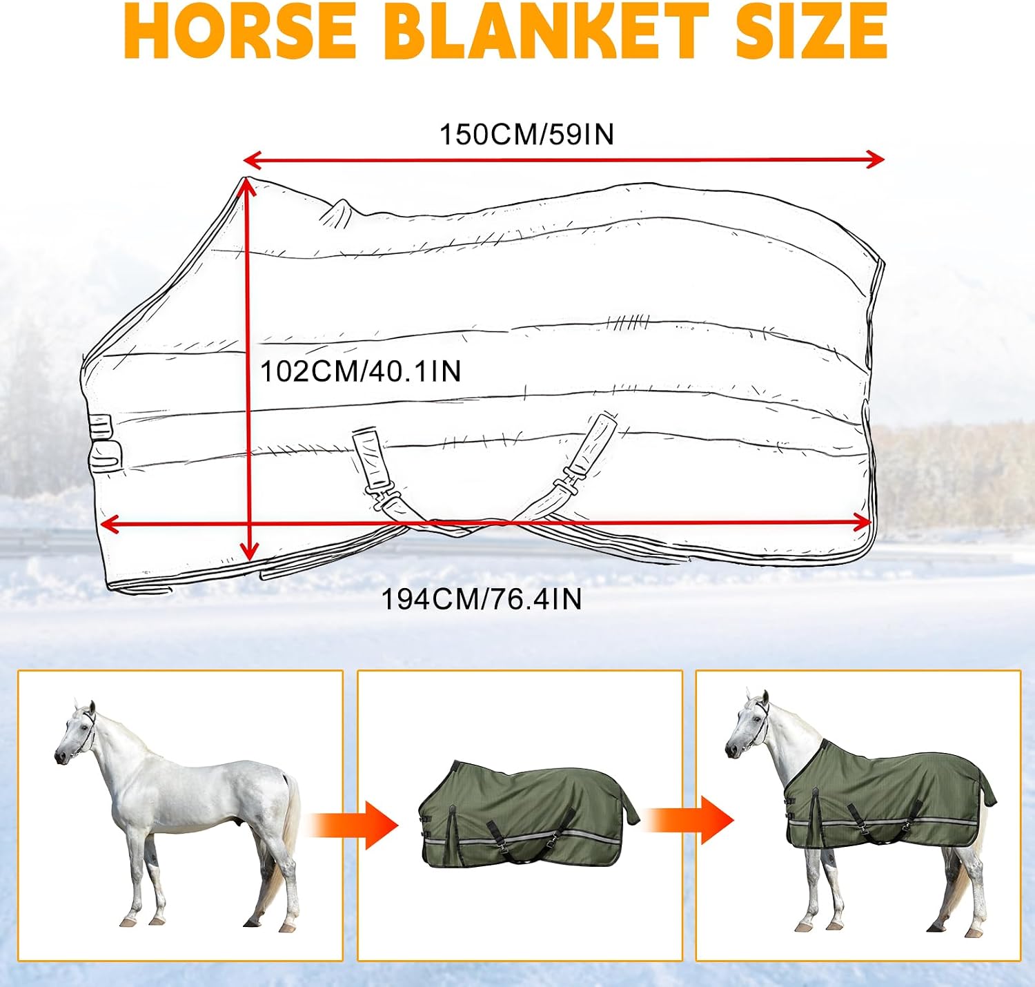 Horse Turnout Blanket, Waterproof Rain Sheet, 600D Oxford, Breathable Mesh Lining, Lightweight All-Weather Protection, 75IN