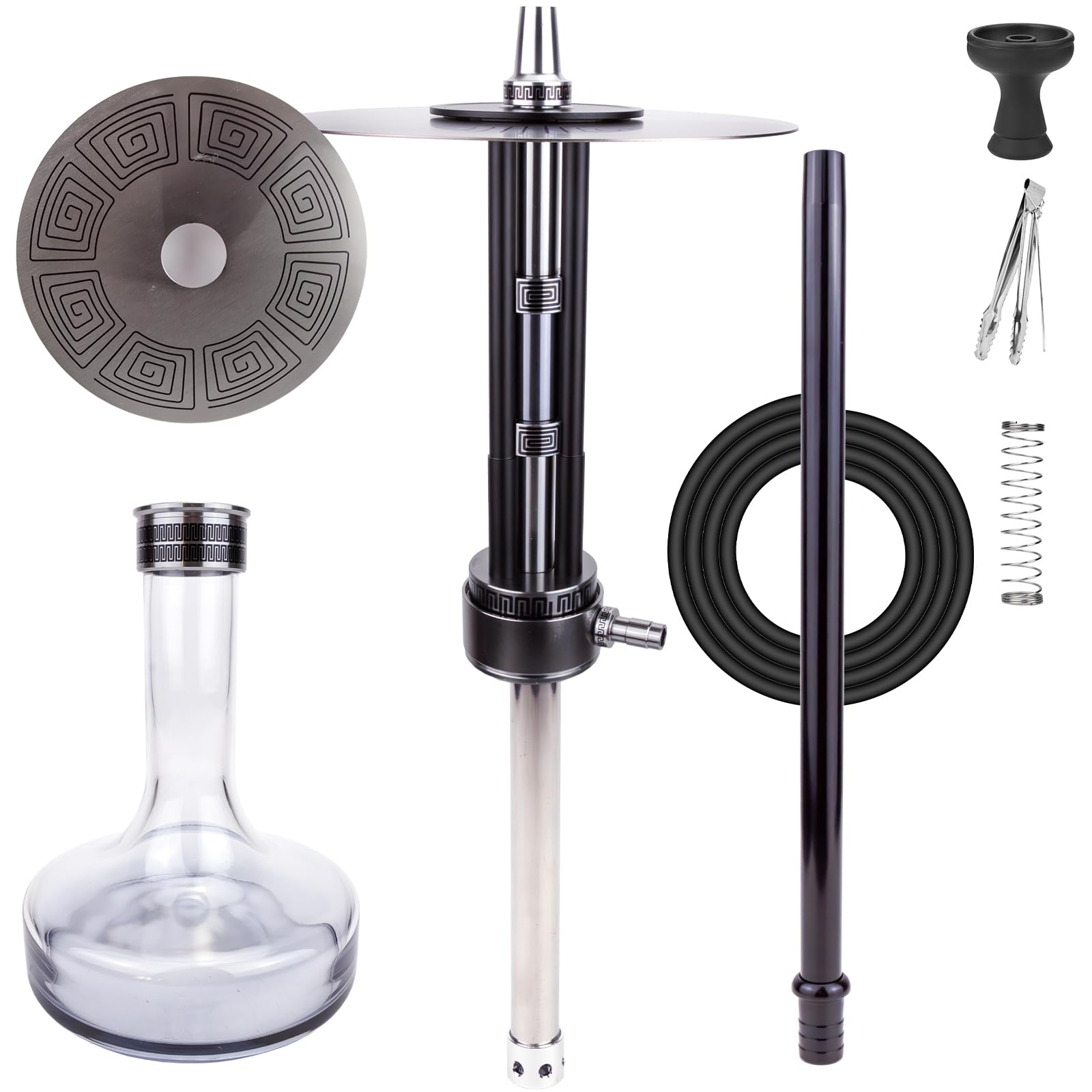 Photo 1 of Three-Tube Gatling Hookah Set with Terminator Slide-System Blow Off - Complete Shisha Narguile Chicha, Premium Metal Exquisite Geometric Pattern, Modern Hookah for Home Decor & Parties