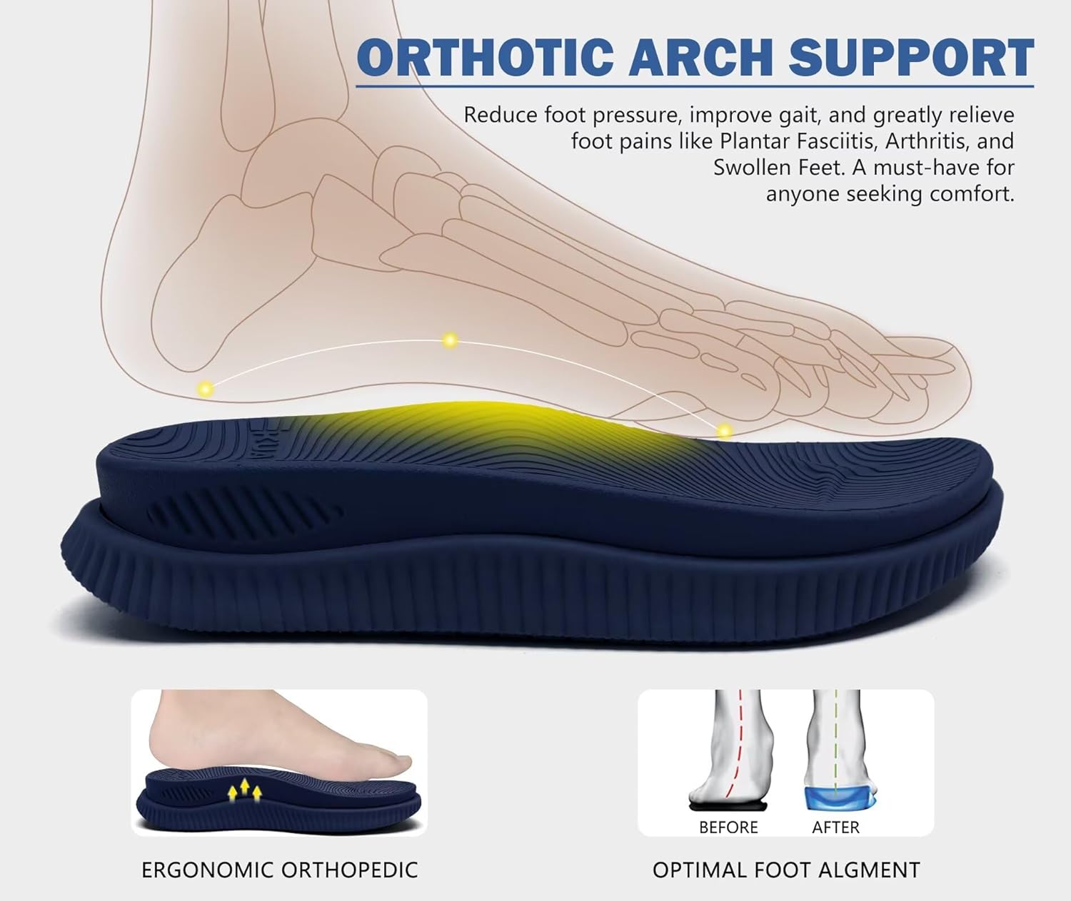 KuaiLu Men's Orthotic Cushion Flip Flops Mens Athletic Recovery Foam Walking Sandals Lightweight Summer Beach Flip-Flop Slides Shoes for Man, Soft Comfort Fit & Arch Support - Image 3