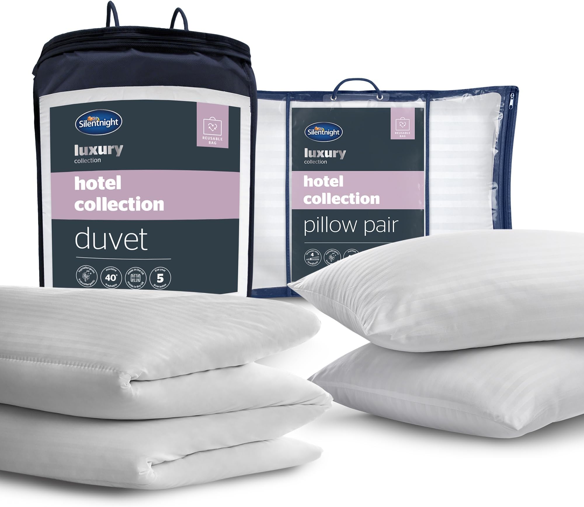 Silentnight Hotel Collection Bed Set - Luxury Hotel Quality 13.5 Tog Duvet and Pillow Pair Bundle - Premium Soft & Silk Touch - Hypoallergenic and Machine Washable, Single