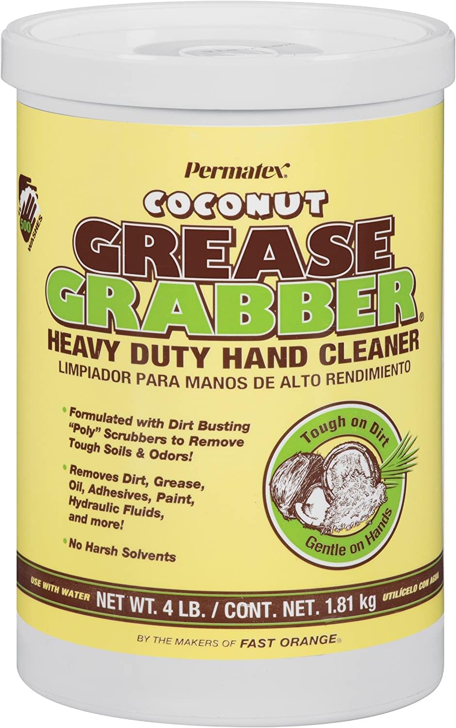 Permatex 14106 Grease Grabber Heavy Duty Coconut Hand Cleaner, 4 lbs.