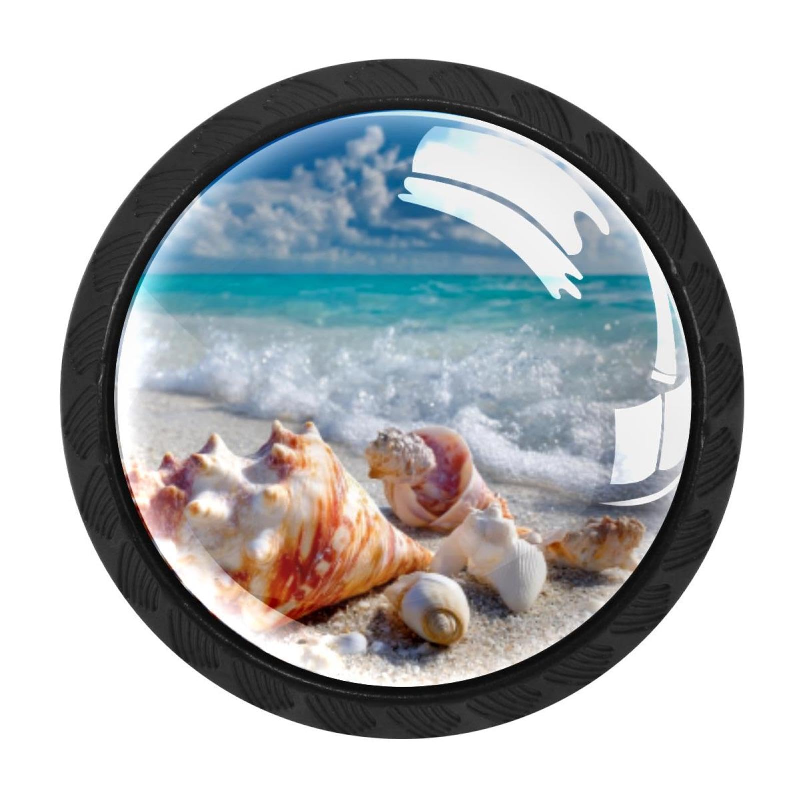 CHENZZZZ 4 Pack Conch Sea Shells Beach Sky (1) Kitchen Cabinet Knobs Drawer Knobs Dresser Knobs Matte Black Zinc Knobs Drawer Pulls Door Knobs Dresser Drawer Handles Knobs for Dresser Drawers