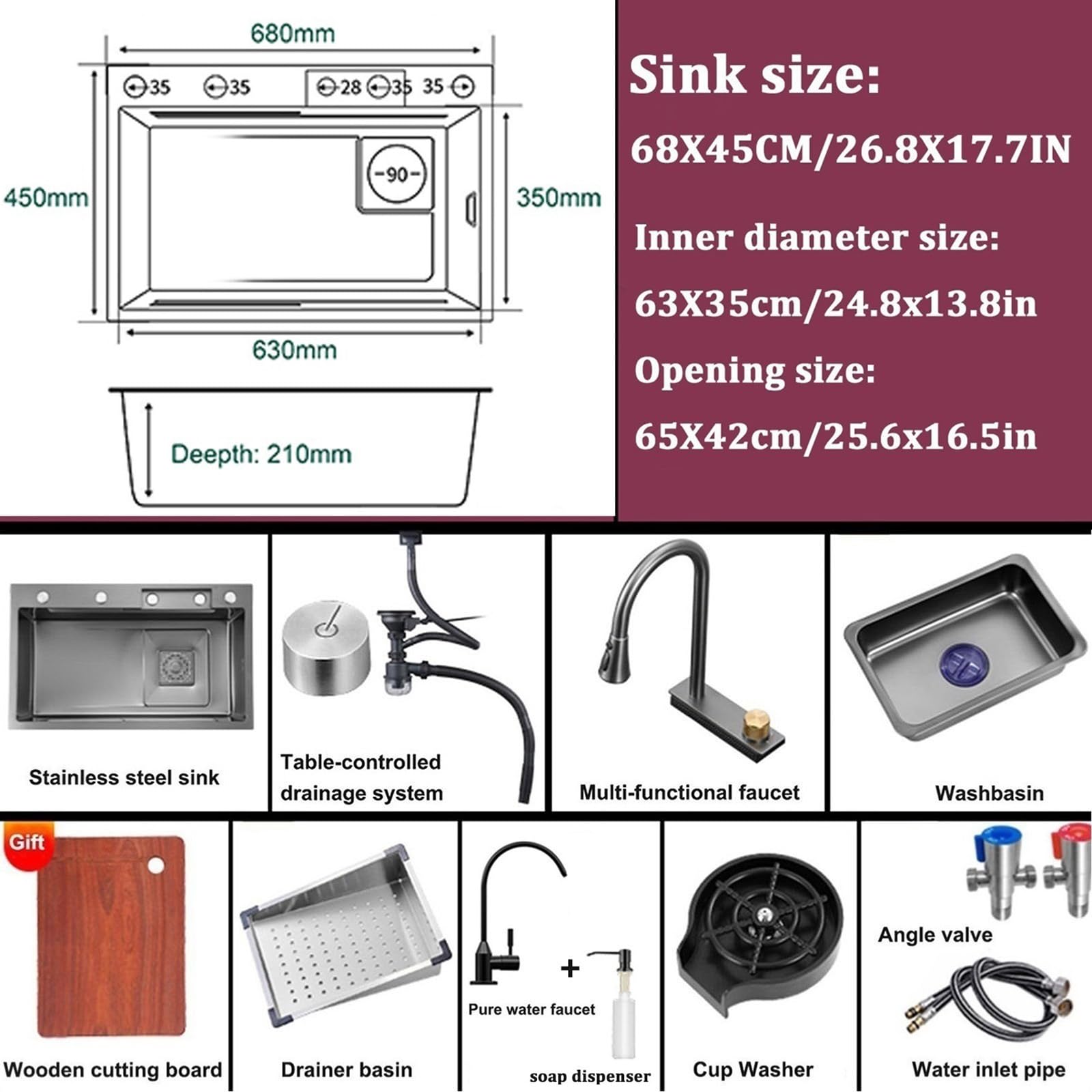 Juego de fregadero de cocina de acero inoxidable negro con diseño de cascada Fau con accesorios incluidos para una fácil instalación en la actualización moderna del hogar