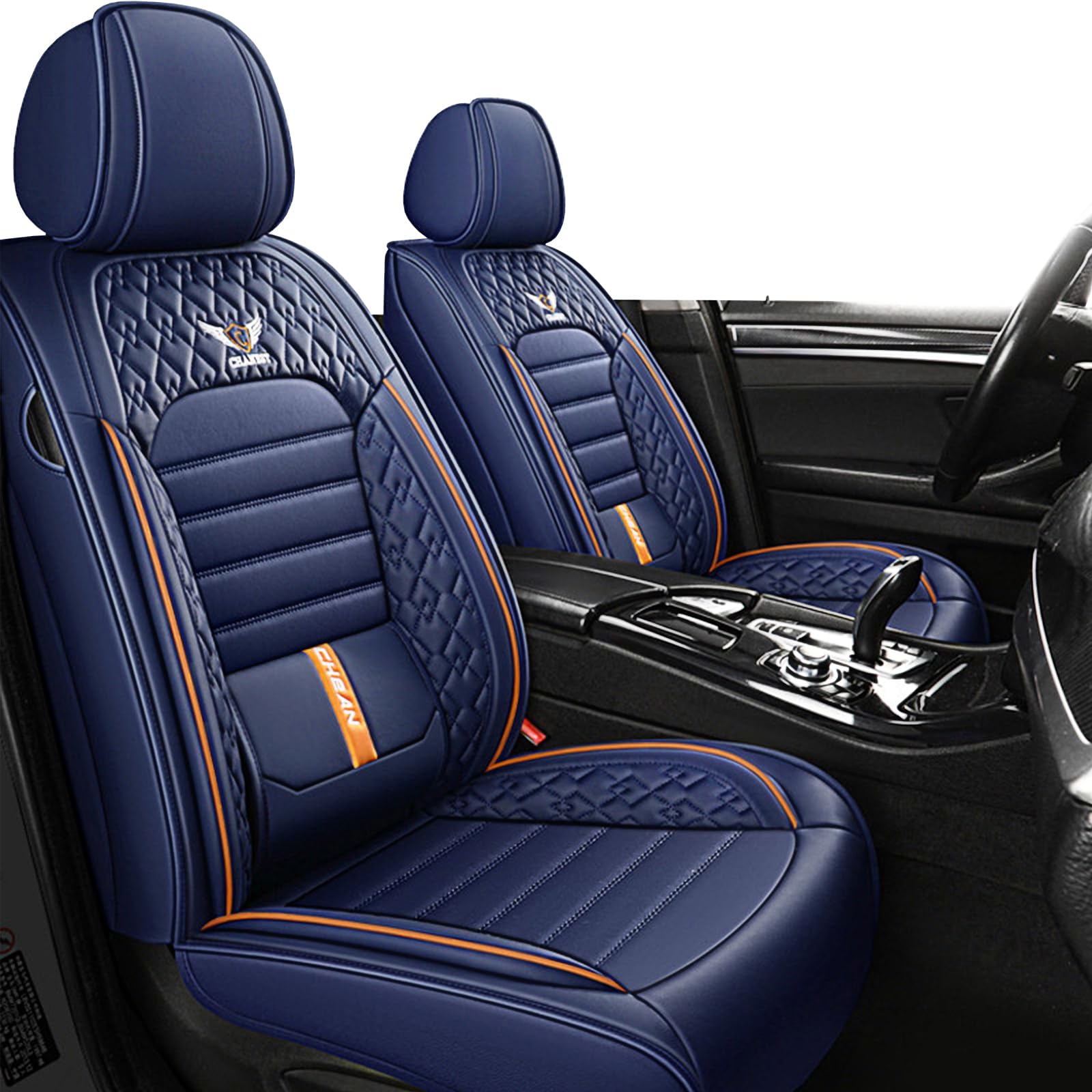 VIUDMEK Only 2 Front Leather Car Seat Covers for Toyota Yaris 2007-2020,Waterproof Automotive Seat Cushions Covers,Universal Anti-Slip Seat Cover with Lumbar Pillows(Blue&Orange,Standard)