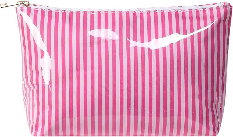 Necessaire de maquiagem listrada em PVC Lestikave, 26,92 x 10,92 x 17,53 cm, 17Rose Red