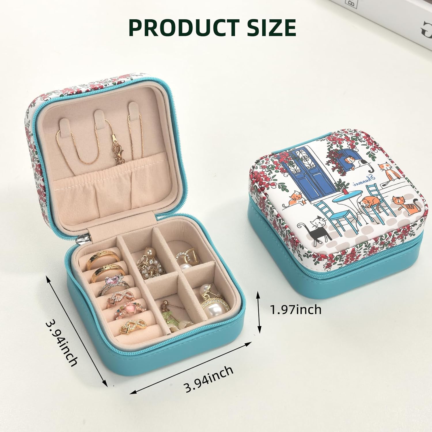 shunmei Mini Travel Jewelry Box,PU Leather Portable Jewelry Organizer Case,Art Accessories Storage Holder Boxes for Earring, Necklace, Rings, Bracelets (Six Cats) - Image 2