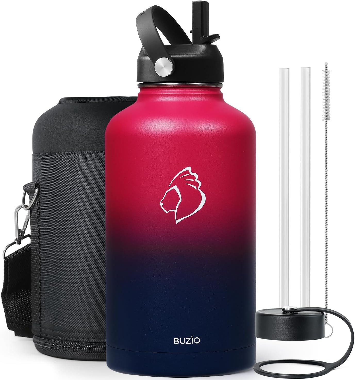 BUZIO 64oz Insulated Water Bottle with Straw Lid