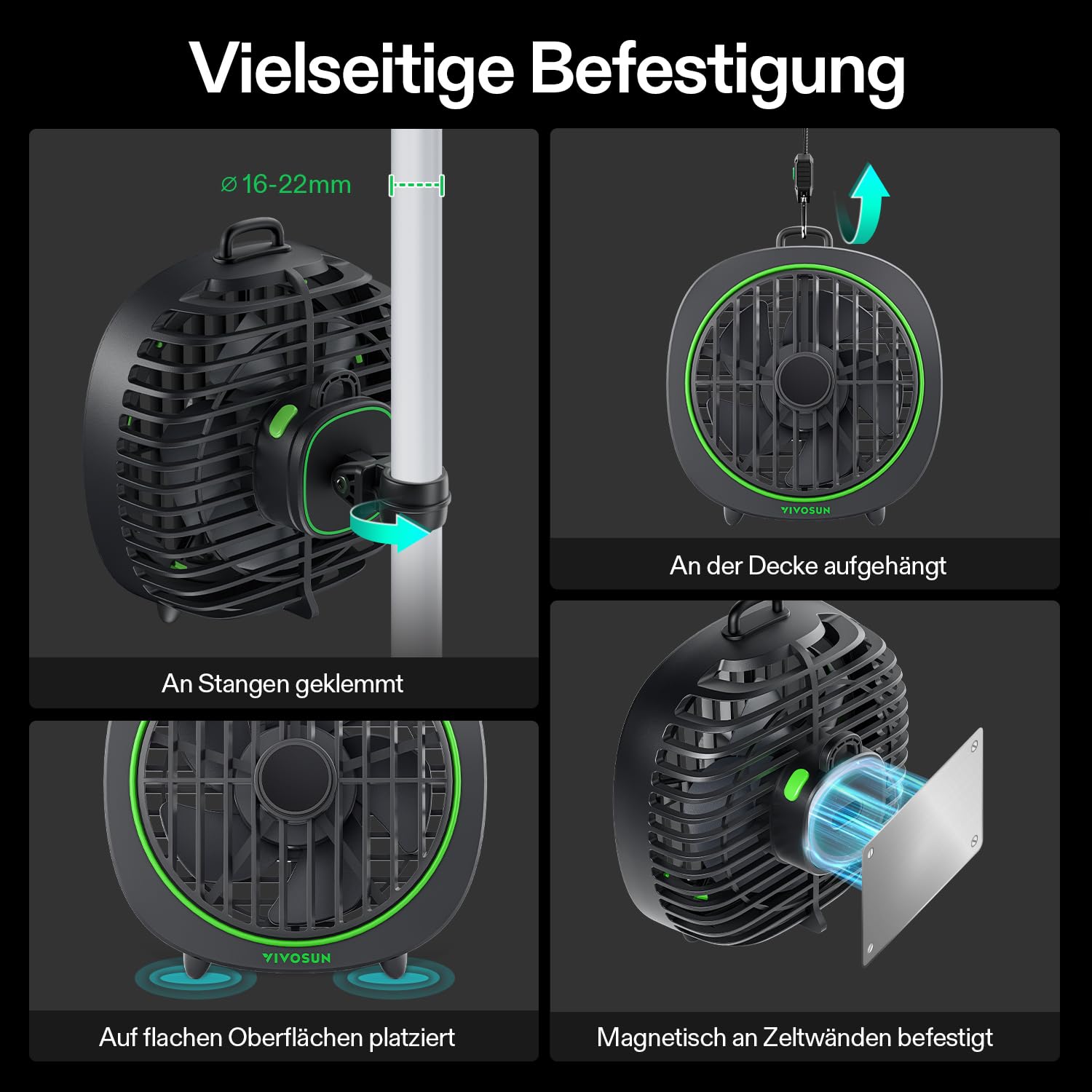 VIVOSUN AeroWave D4 10cm Grow Ventilator Clip Ventilator Grow mit Haken, 3 Geschwindigkeiten, Starker & Leiser Luftstrom, Luftstromwinkel Einstellbar für Hydrokultur, Zirkulation, Kühlung, 1 Pack