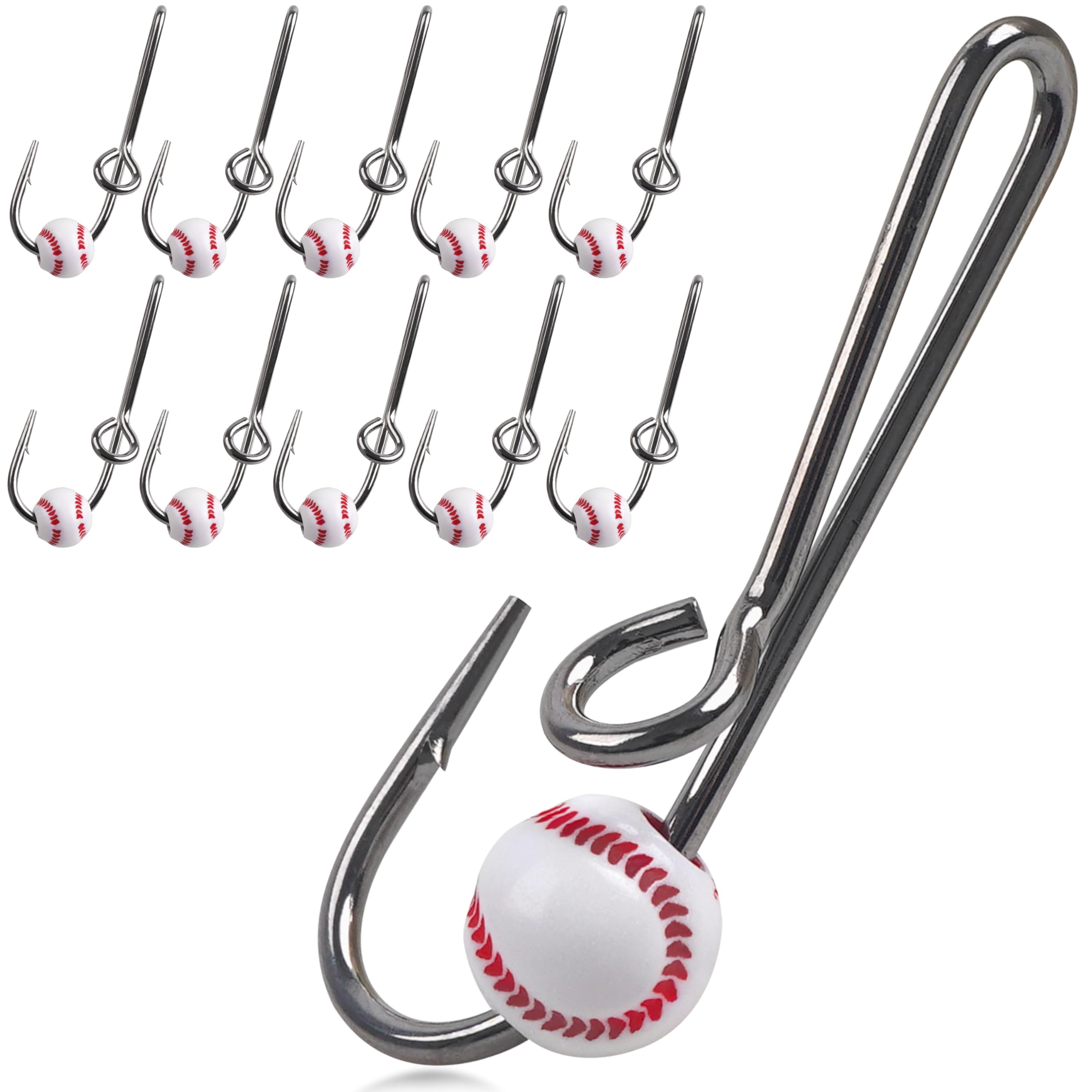 FUSIGO Fishing Hook Hat Pins & Clips - 10/20pcs High Carbon Steel Hooks Hat Tie Clips with Baseball Decoration for Outdoor Fishing Tackle Black 10pcs