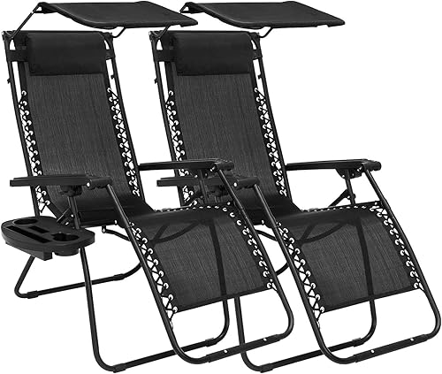 Meet perfect Juego de 2 sillas Zero Gravity con toldo, reclinables ajustables para exteriores, sillas de patio al aire libre, sillas reclinables