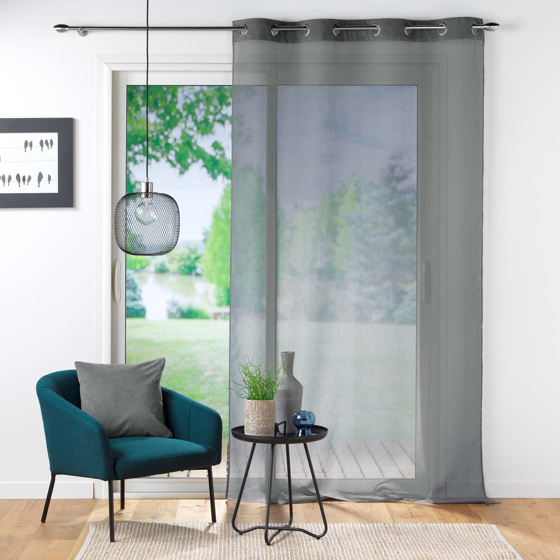 Douceur D'Intérieur Tenda A Onde Con Occhielli - 140x240 Cm - Velo Sabbia Colore Grigio - Tessuto Leggero In Poliestere Per Soggiorno E Camera - 4
