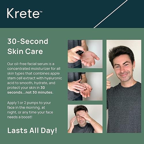 Miniatura 5 de KRETE Suero facial hidratante para hombres, hidrata, suaviza, hidrata y protege tu piel en 30 segundos, sin aceite, todo tipo de piel con extracto