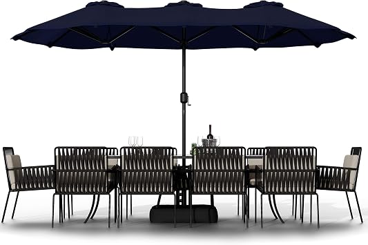 Shintenchi 16FT Large Patio Umbrella with Base Included, Outdoor Double-Sided Rectangular Shade with Crank Handle for Poolside Lawn, Deck & Garden, Dark Blue