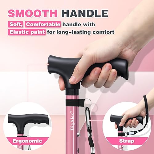 Miniatura 2 de BigAlex Bastón plegable para ancianos ajustable y portátil para personas mayores, base cuádruple giratoria, ligero, plegable con bolsa de transporte