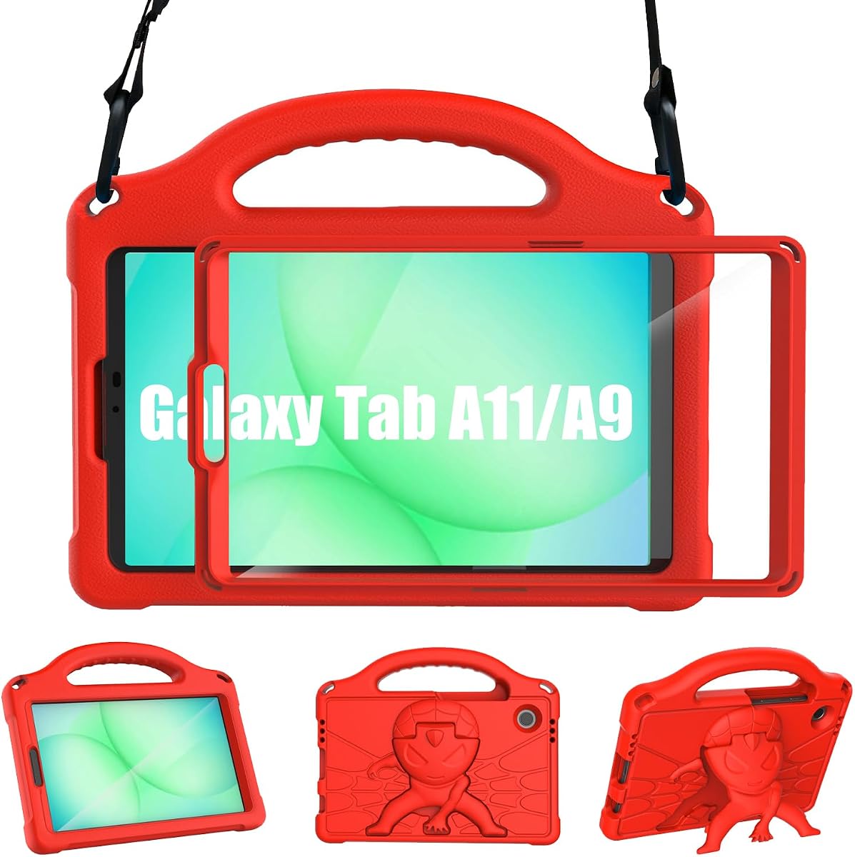 Kids Case for Samsung Galaxy Tab A11 2025 / A9 2023 8.7 inch Tablet | Sanyetral Galaxy Tab A11 /A9 Case with Screen Protector, Shockproof Handle Stand Protective Cover with Shoulder Strap -Red