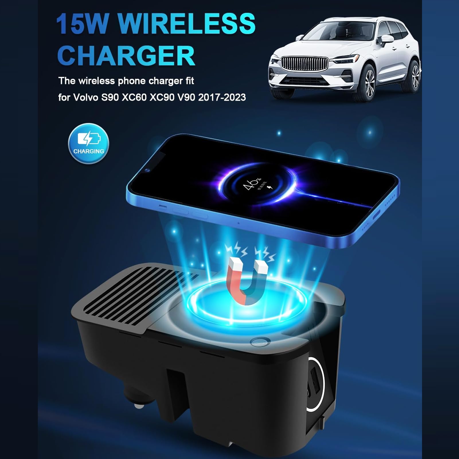Aazon.co: Car Wireless Phone Charger For Volvo XC90 XC60 S90 S60 V90 V60, 15W Fast Charging