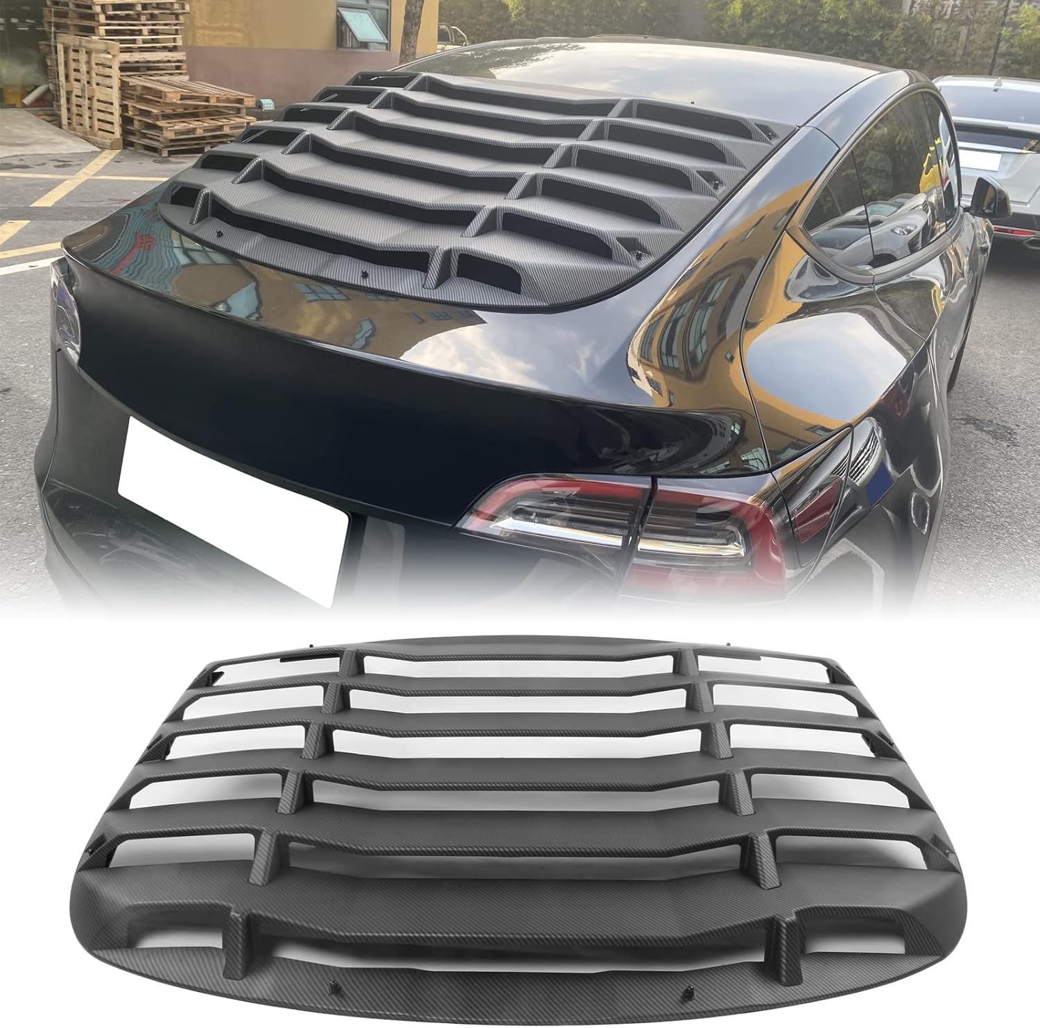 FREEMOTOR802® Rear Window Louver, Compatible with 2020-2024 Tesla Model Y, ABS Plastic Classic Style Rear Windshield Sun Shade Vent Cover 2PCS, Matte Carbon Fiber Print