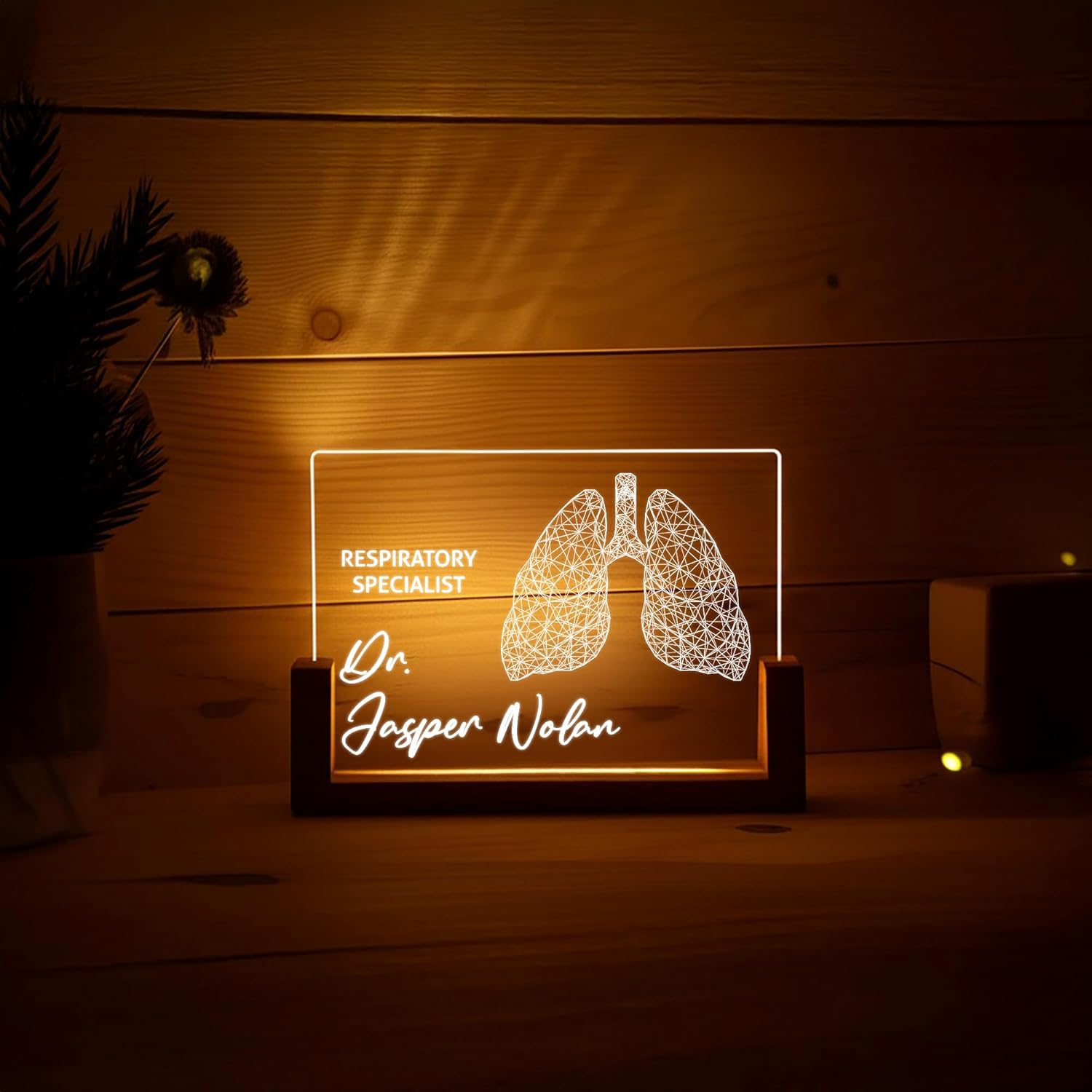 Personalized Acrylic LED Desk Name Plate for Pulmonologist – Custom Lung Design Doctor Office Sign, Funny Employee Gift and Personalized Christmas Gift for Respiratory Specialists