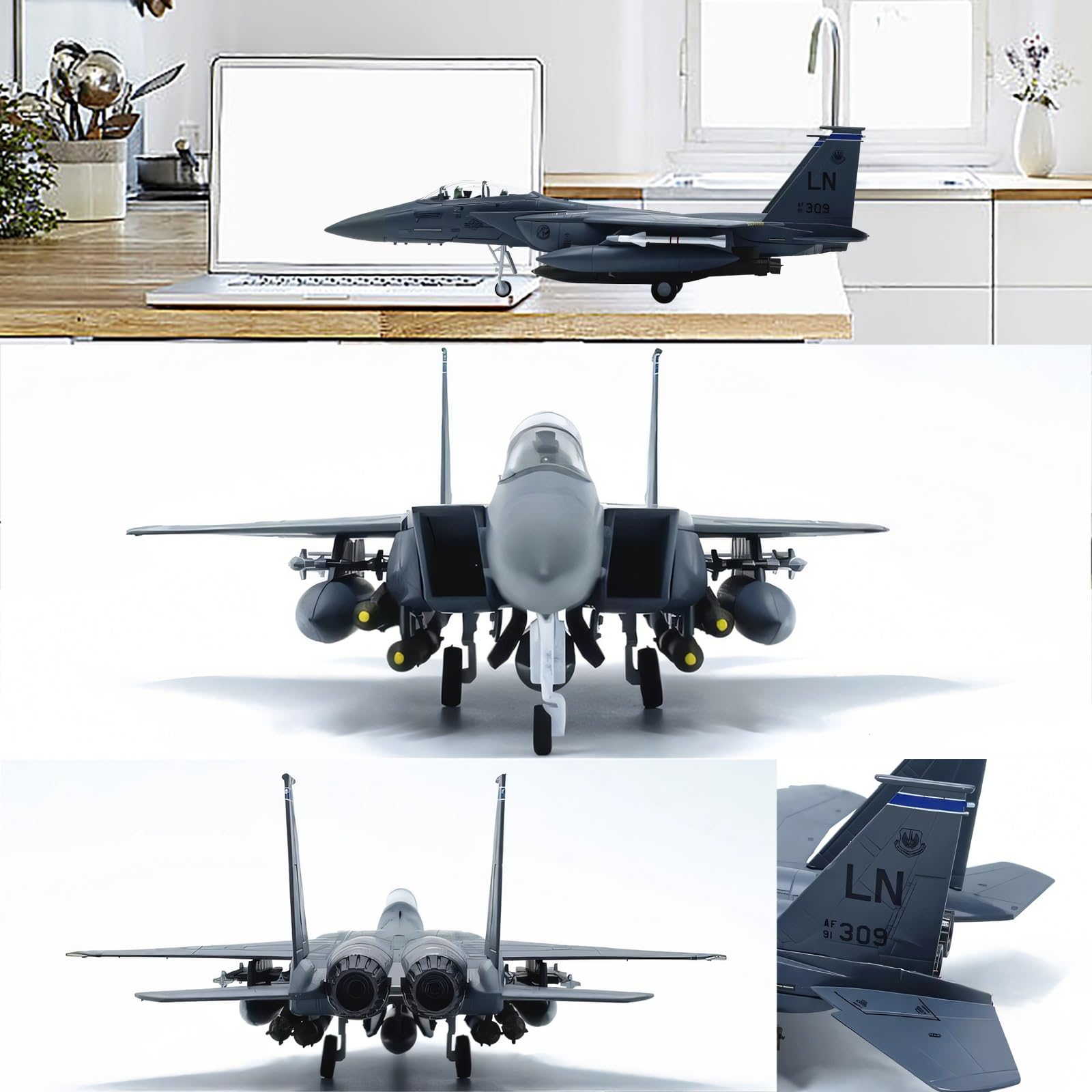 Modello di aereo da caccia F-15E in scala 1:100 in metallo pressofuso Aereo pesante preassemblato alta precisione con espositore, decorazioni for casa ufficio collezione