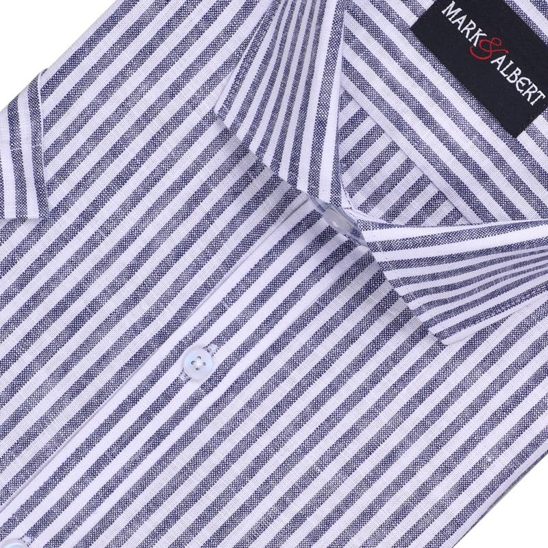 Image of MARK & ALBERT Men's Half Sleeve Cotton Linen Striped Shirt