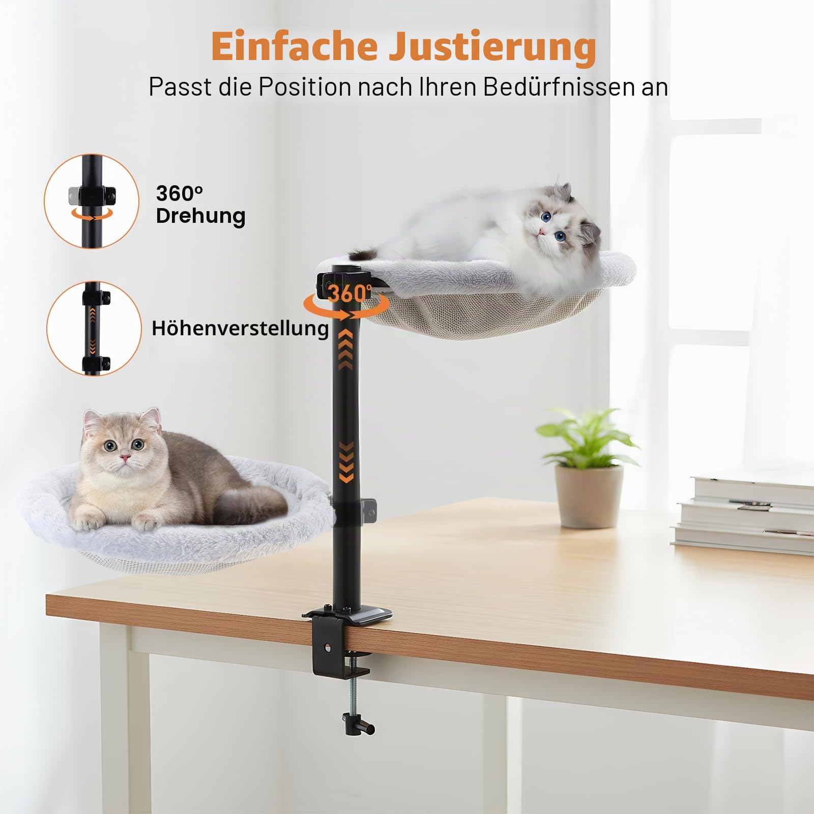 katzenbett Schreibtisch,katzenbett 360° drehbar und höhenverstellbar weiche katzenhängematte mit waschbaren bezügen,katzenschlafplatz fürs zuhause büro