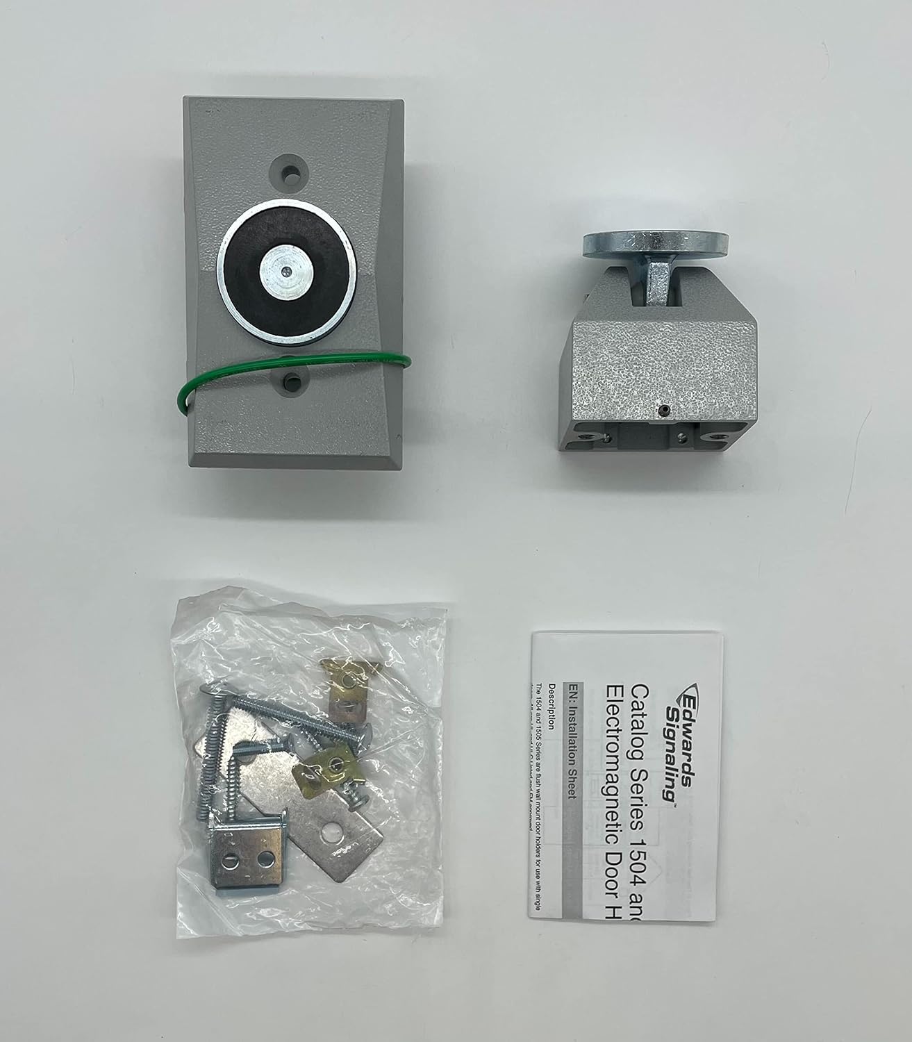 Edwards Signaling 1504-AQN5 Electromagnetic Door Holder, 4-1/2 in H x 2-3/4 in W, Wall Mount, Die Cast Metal, Silver