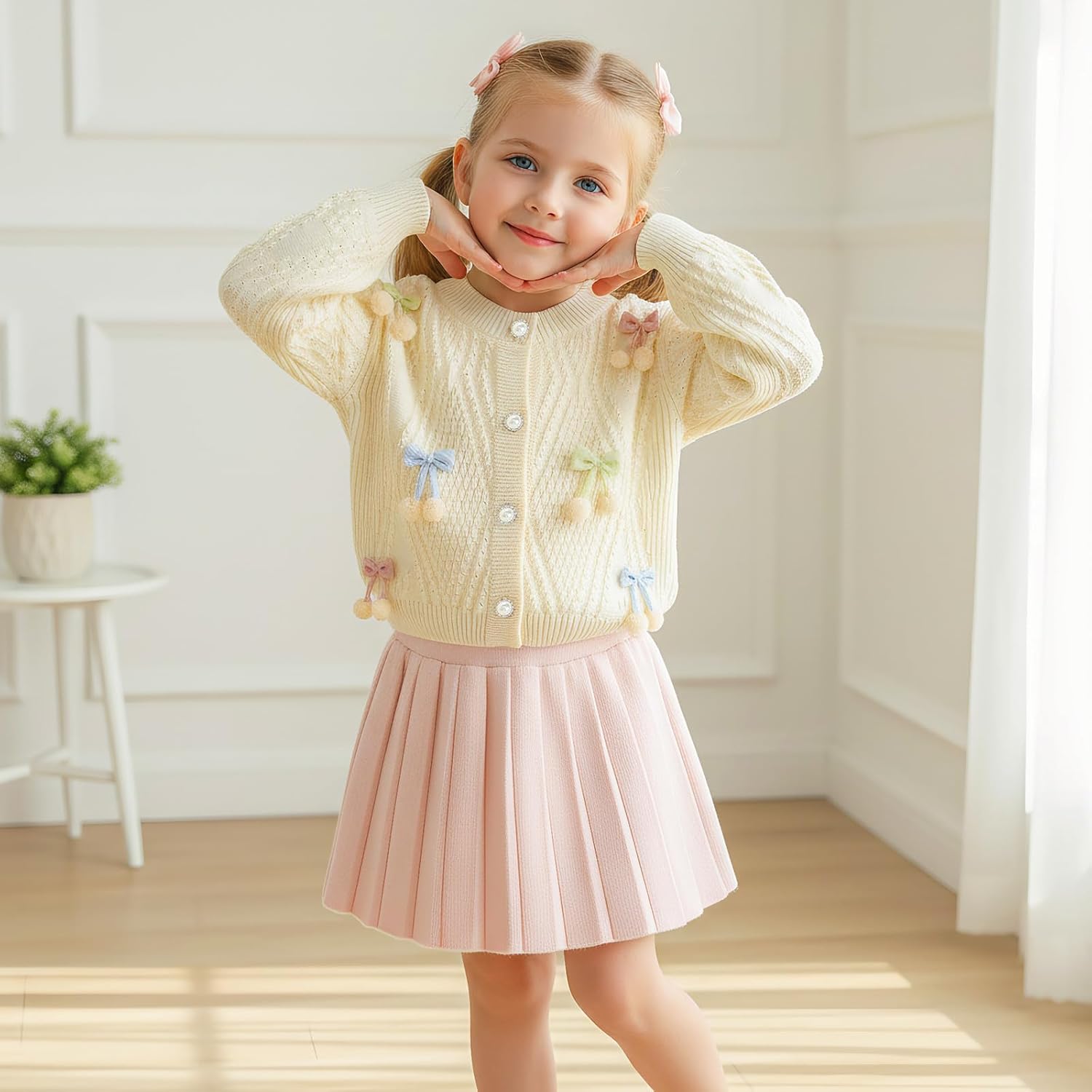 JiAmy Girls Cardigan Skirt Sets Toddler Knit Sweater and Skirt 2 Piece Winter Fall Outfit 1T-8Y - Image 2