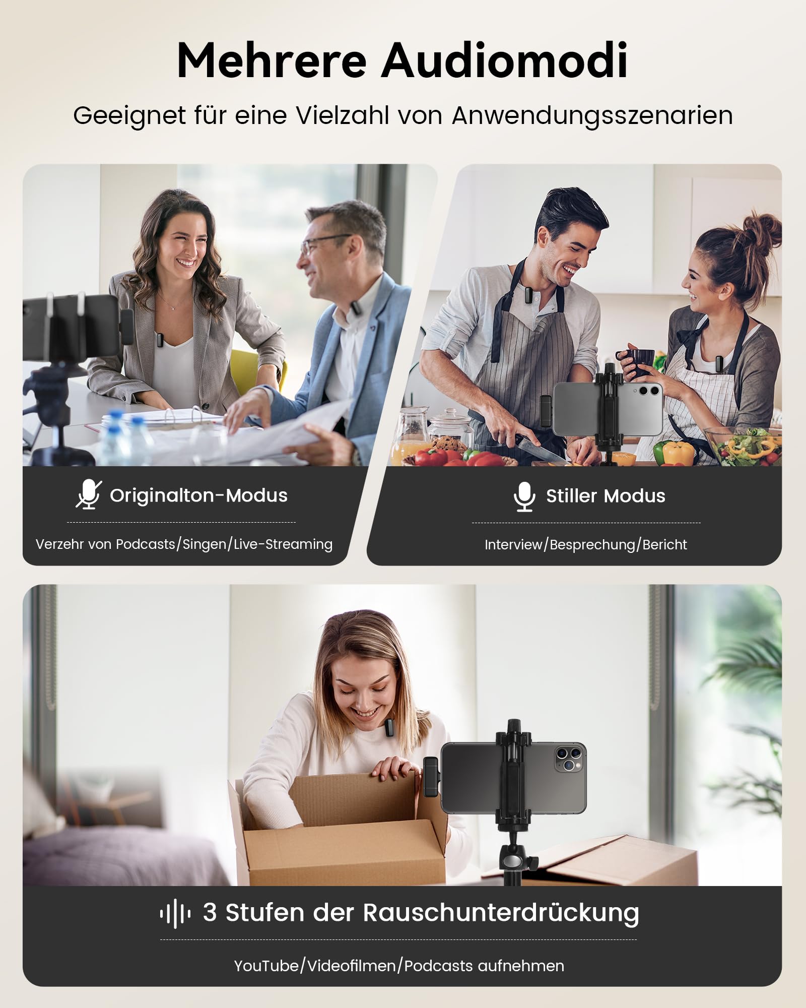 KUKIHO Kabelloses Lavalier Mikrofon mit Ladekoffer, 36h Akkulaufzeit, Rauschunterdrückung, 40m Reichweite, Plug-Play Ansteckmikrofon für iPhone/iPad/Android/PC, YouTube, Vlog, Live-Streaming