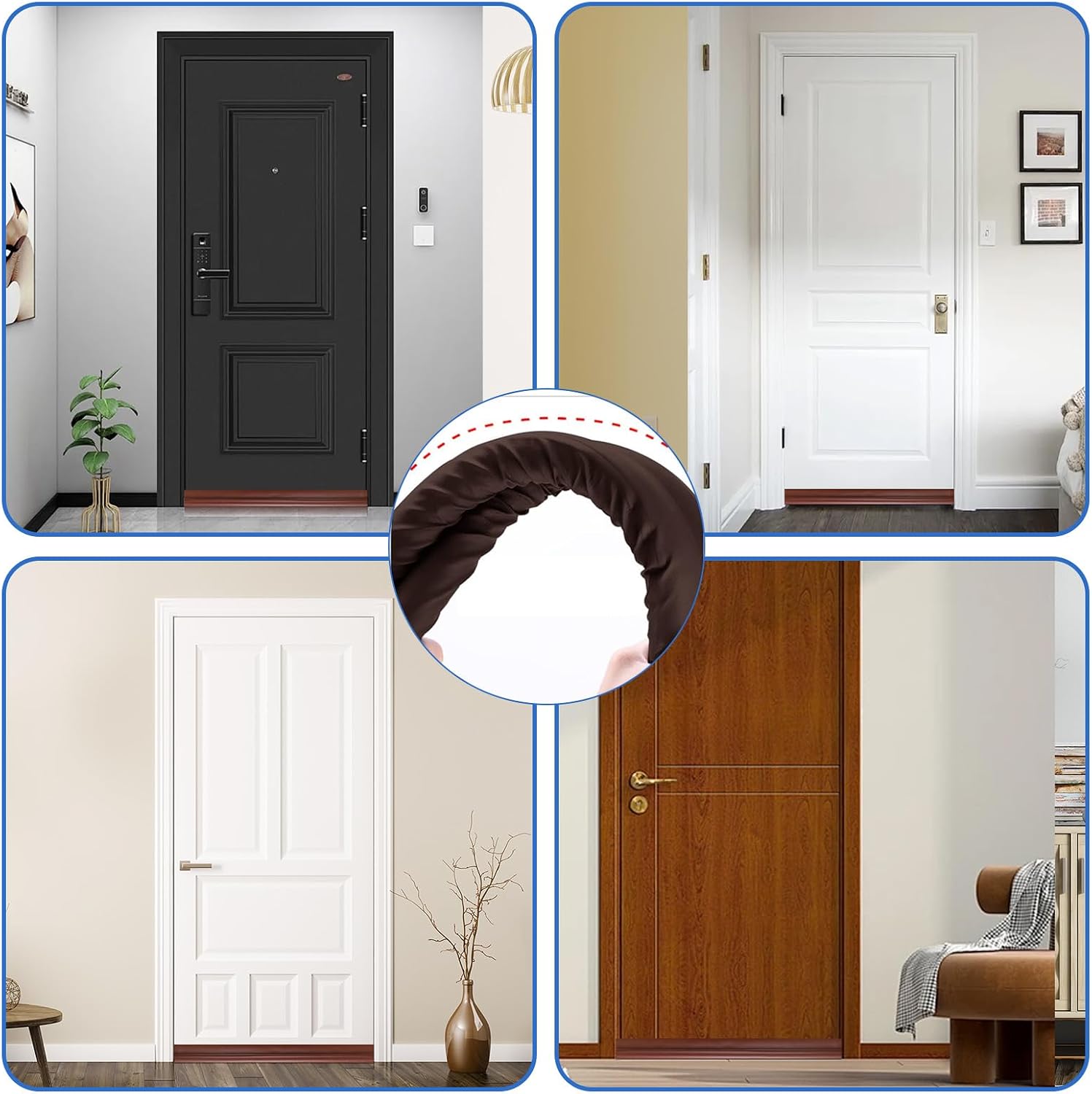 AiQInu Bottom Door Seal, Draught Excluder for Doors, Pack of 2, One-sided Door Draught Excluder with Sound Insulation, Keeps Draughts and Insects Outside, Heat and Cold Protection for Doors, Brown, 96