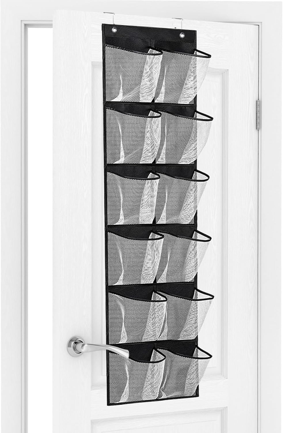 Bonavcy Black Over The Door Shoe Storage, Hanging Shoe Rack Organiser With 12 Large Mesh Pockets For Wardrobe Door Tidy,