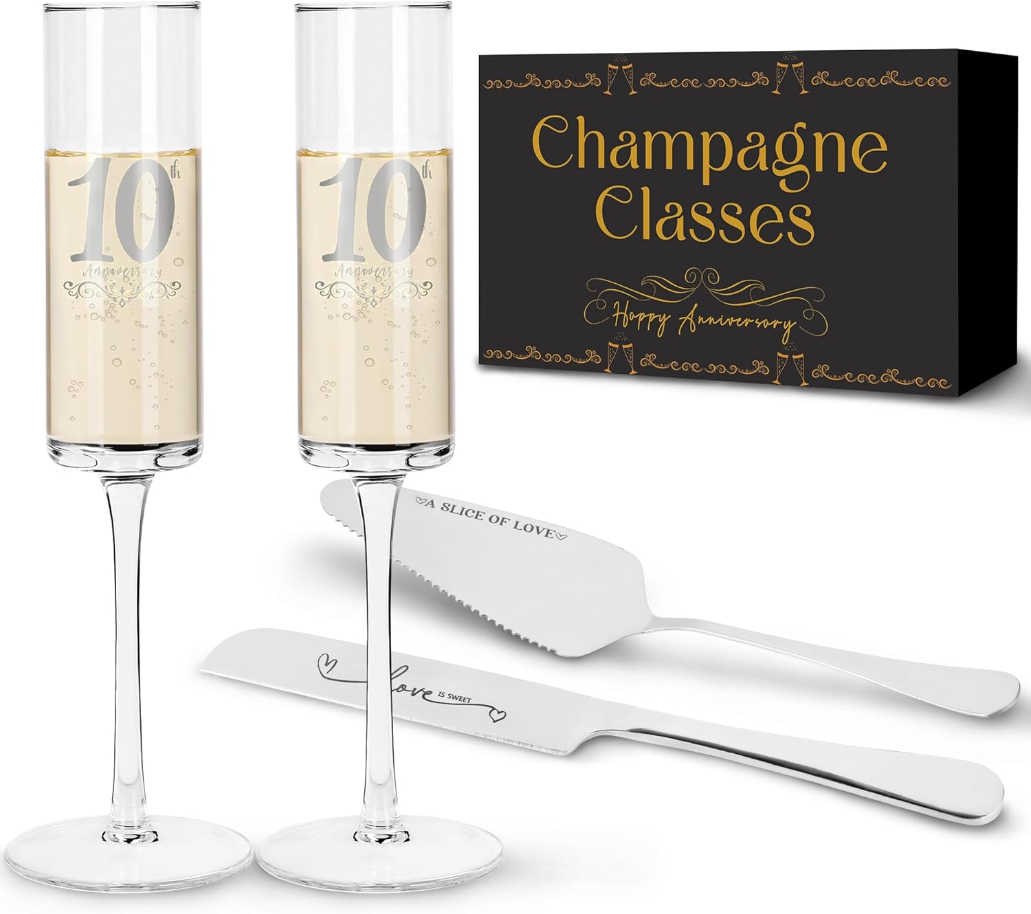 10th Wedding Anniversary for Couple Champange Glasses, 10th Anniversary for Couple Friend, 10th Wedding Anniversary Champange Flute Gift for Him/Her, 10 Years of Anniversary Present