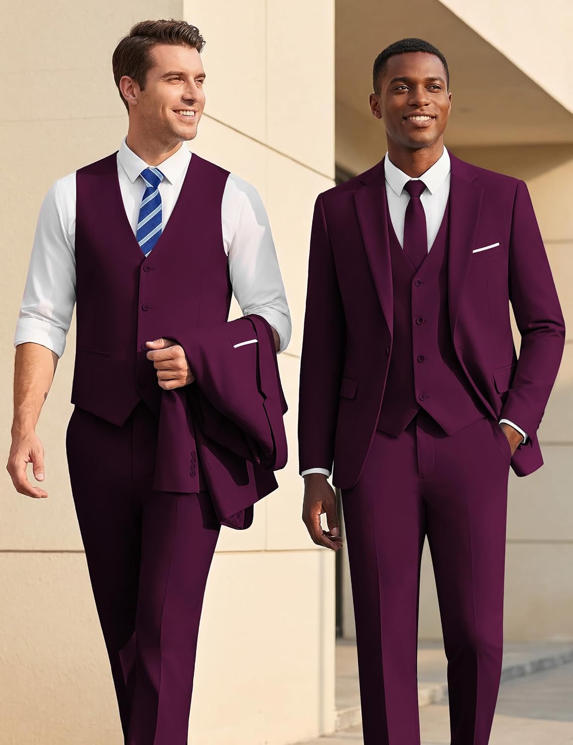  Men’s Slim Fit Suit One Button 3-Piece Blazer Dress Business Wedding Party Jacket Vest & Pant thumbnail