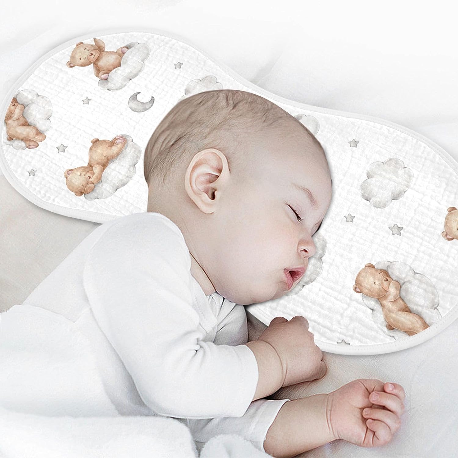 vvfelixl Baby Burp Cloths Bears Clouds Newborn Cotton Burping Cloths Set Absorbent & Soft 22 * 11IN, 4 Pack