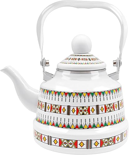 1.1L Hervidor de té estilo árabe vintage, hervidor de té esmaltado con asa, tetera esmaltada para estufa, hervidor de agua caliente para decoración