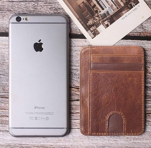 Miniatura 5 de Bolsillo frontal minimalista delgado con bloqueo RFID de cuero con clip para dinero, tarjetero para hombres y mujeres, Negro carbón, Minimalista