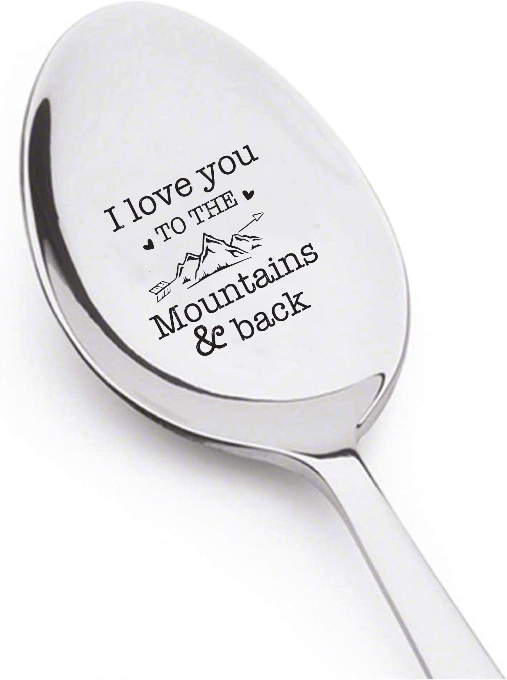 Couple gifts for Wedding, Anniversary, Valentine’s Day for him or her – I Love You to the Mountains and Back Engraved Spoon – Kitchen Utensils for Coffee, Sugar and Dessert
