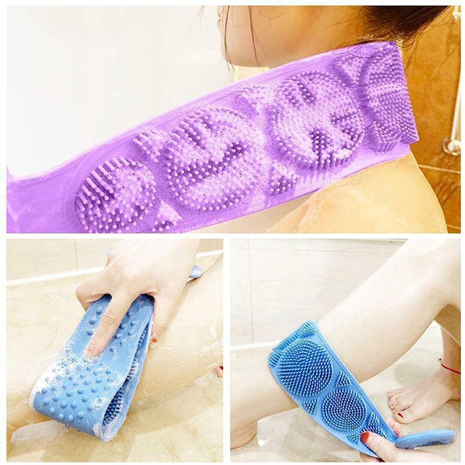 RutviRoshan Silicone Body Back Scrubber, Double Side Bathing Brush for Skin Deep Cleaning Massage, Dead Skin Removal Exfoliating Belt For Shower, Easy to Clean 1